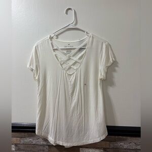 American Eagle Outfitters Soft & Sexy Criss Cross Strappy Front V-Neck Tee Shirt